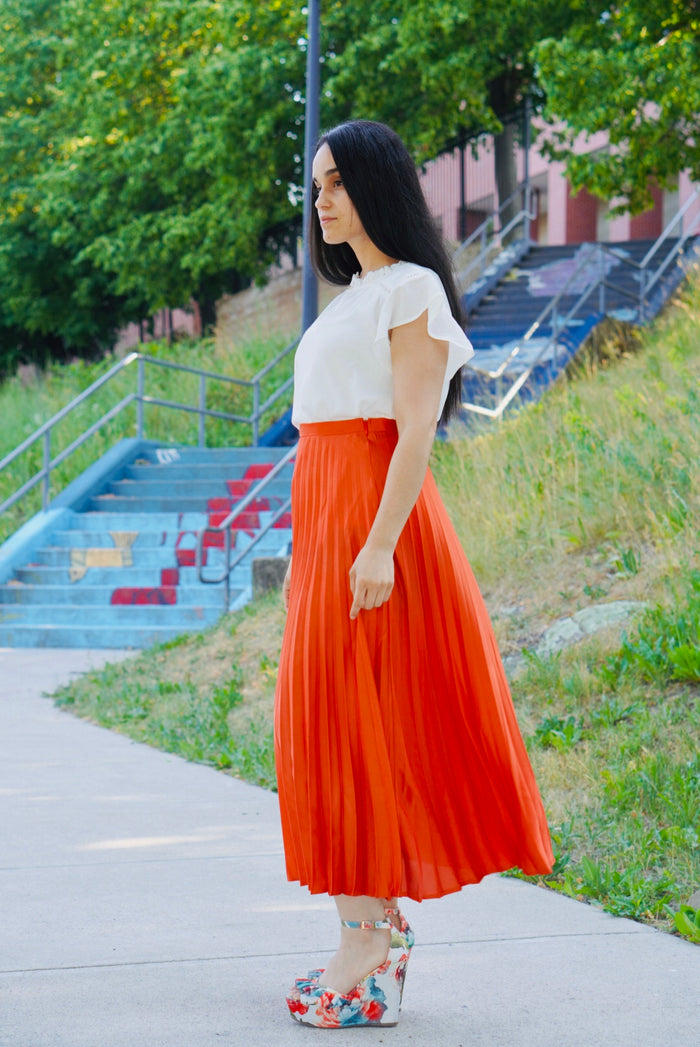 “Burnt Orange” - Pleated Skirt